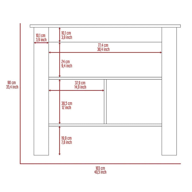 Marble and White Kitchen Island with Three Storage Shelves - 27.5 X 40.50 X 27.50