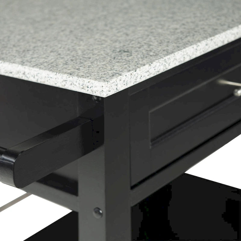 Black Wood/ Granite Top Kitchen Cart