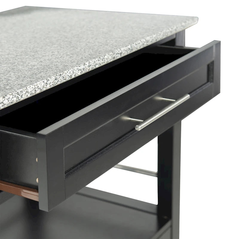Black Wood/ Granite Top Kitchen Cart