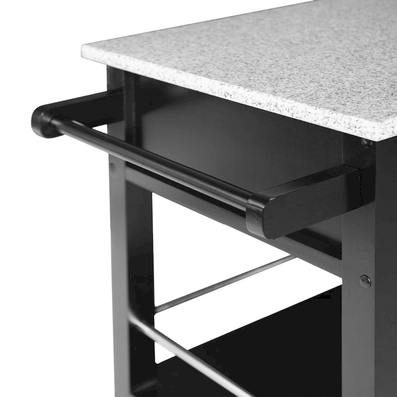 Black Wood/ Granite Top Kitchen Cart