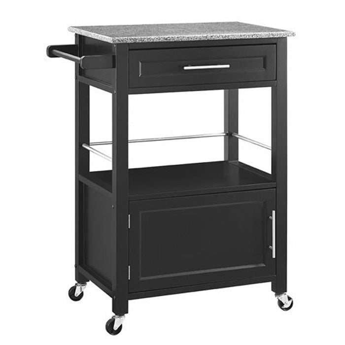 Black Wood/ Granite Top Kitchen Cart