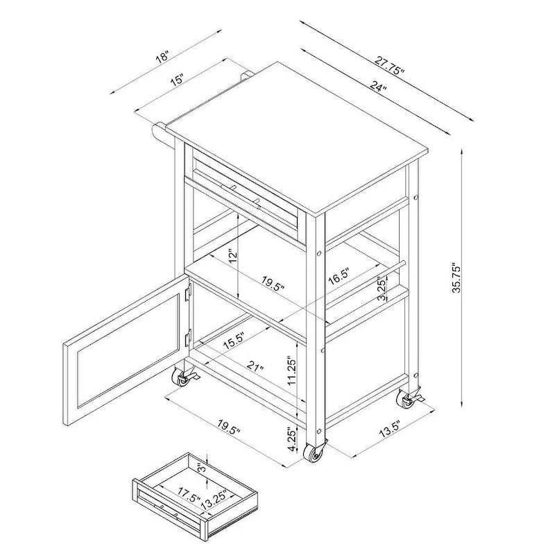Black Wood/ Granite Top Kitchen Cart