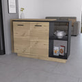 Kitchen Island with Two-Level Countertop, Two Cabinets, Open Shelves