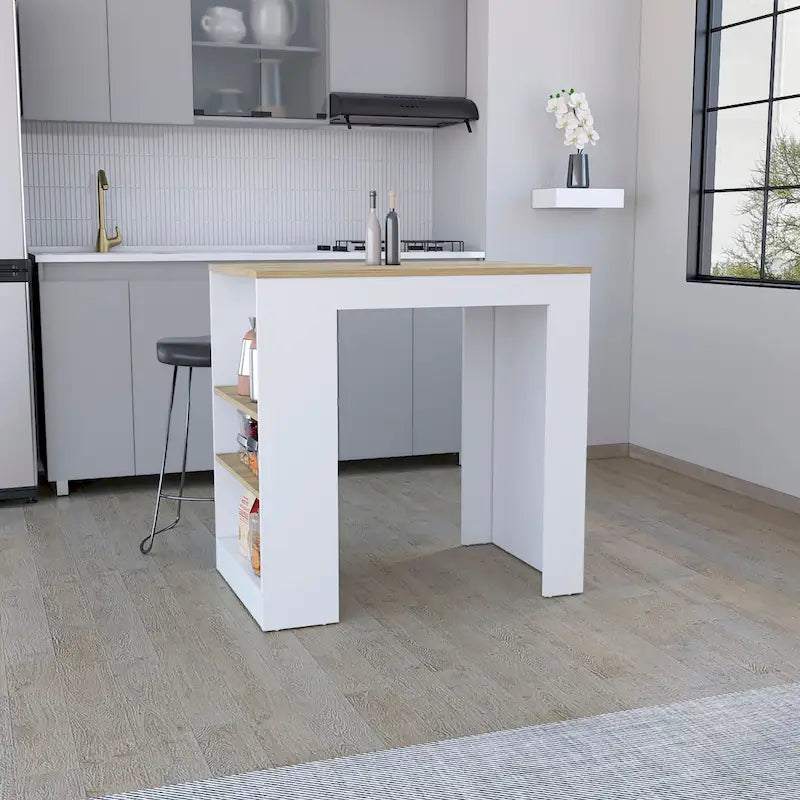Kitchen Island with 3 Side Shelves
