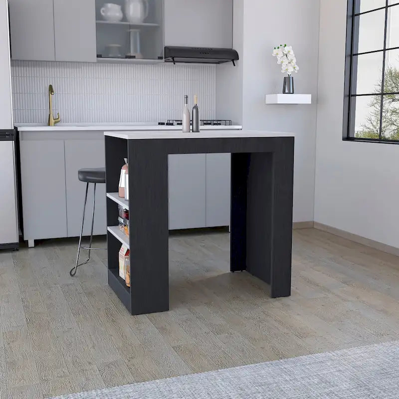 Kitchen Island with 3 Side Shelves