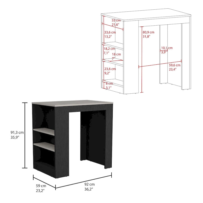 Kitchen Island with 3 Side Shelves