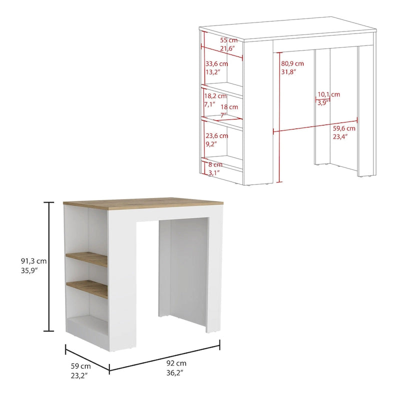 Kitchen Island with 3 Side Shelves