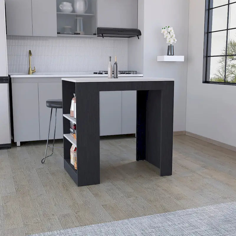 Kitchen Island with 3 Side Shelves