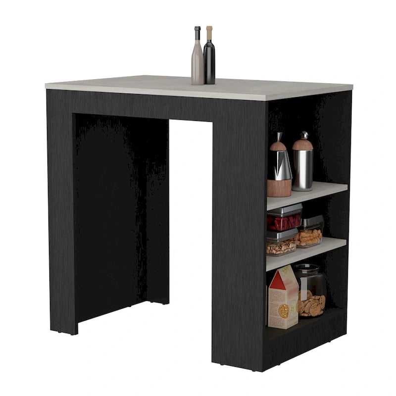 Kitchen Island with 3 Side Shelves