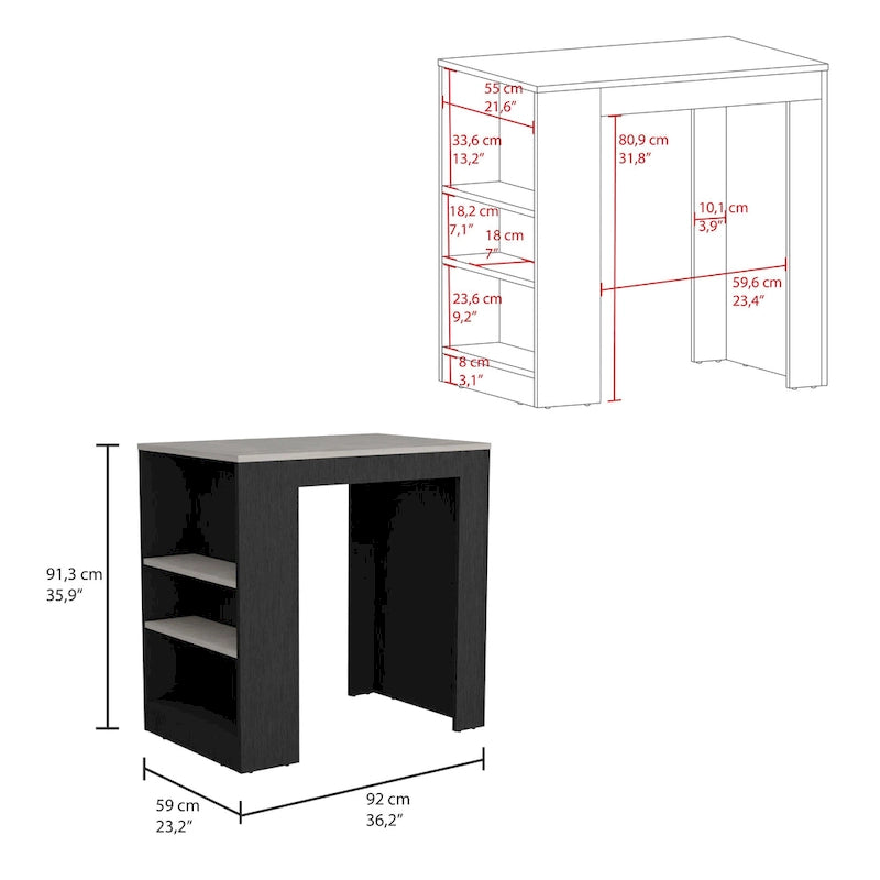 Kitchen Island with 3 Side Shelves