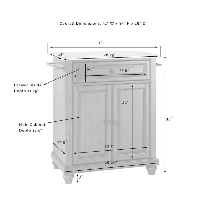 Granite Top Portable Kitchen Island Cart - 31W x 18D x 35H