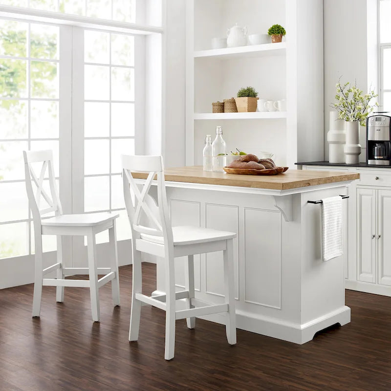 Wood Top Kitchen Island With X-Back Stool Cutout - 50"W x60"D x41"H