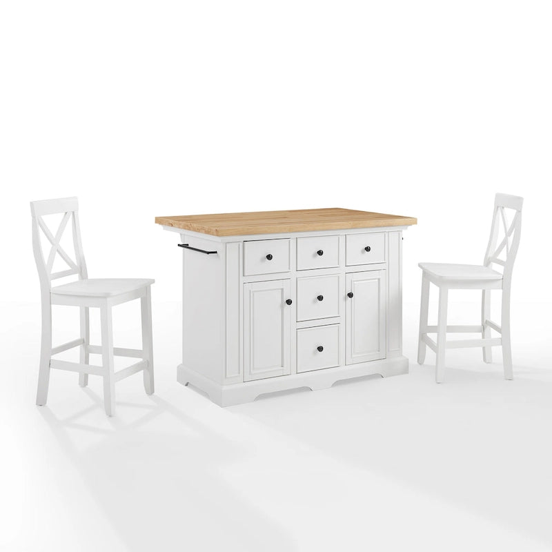 Wood Top Kitchen Island With X-Back Stool Cutout - 50"W x60"D x41"H