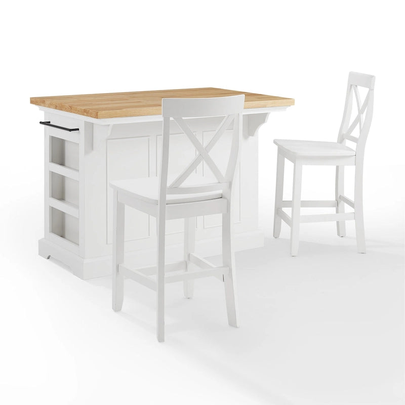 Wood Top Kitchen Island With X-Back Stool Cutout - 50"W x60"D x41"H