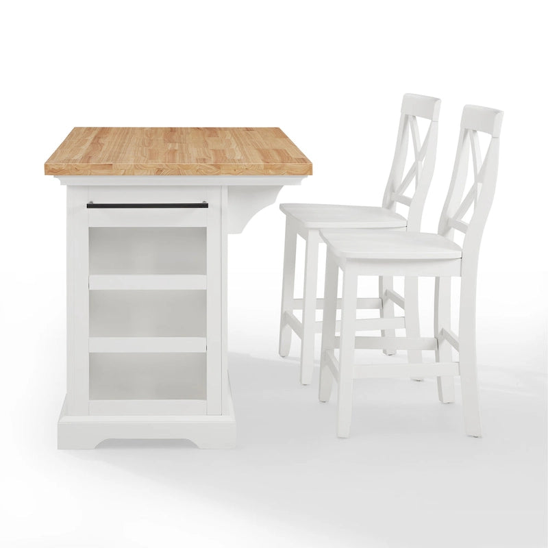 Wood Top Kitchen Island With X-Back Stool Cutout - 50"W x60"D x41"H