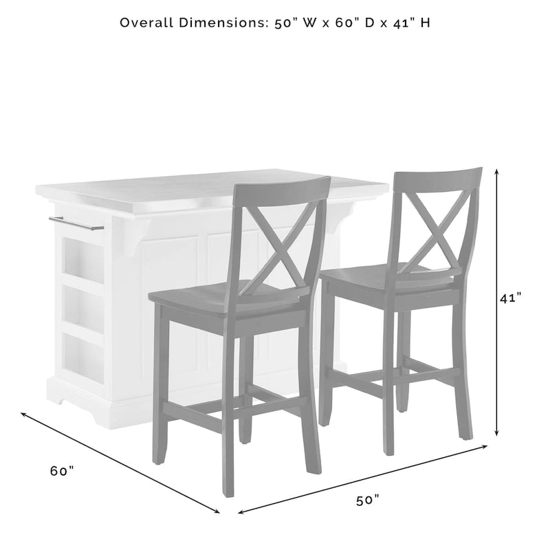 Wood Top Kitchen Island With X-Back Stool Cutout - 50"W x60"D x41"H