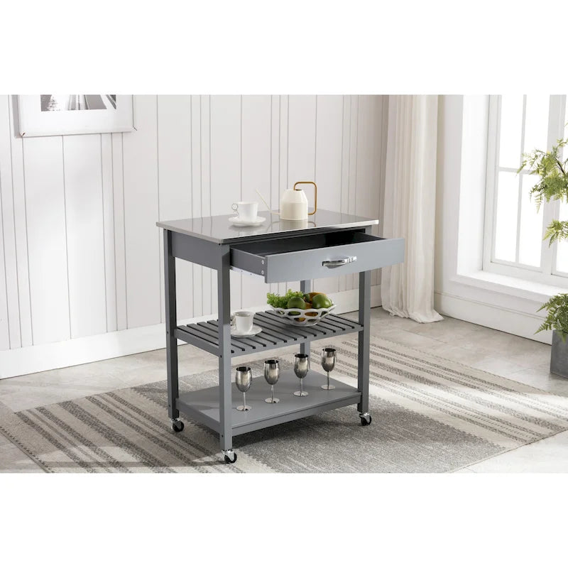Kitchen Cart With Stainless Steel Top