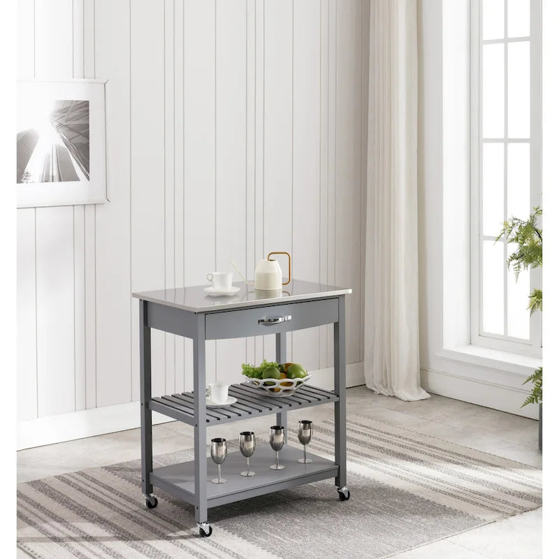Kitchen Cart With Stainless Steel Top