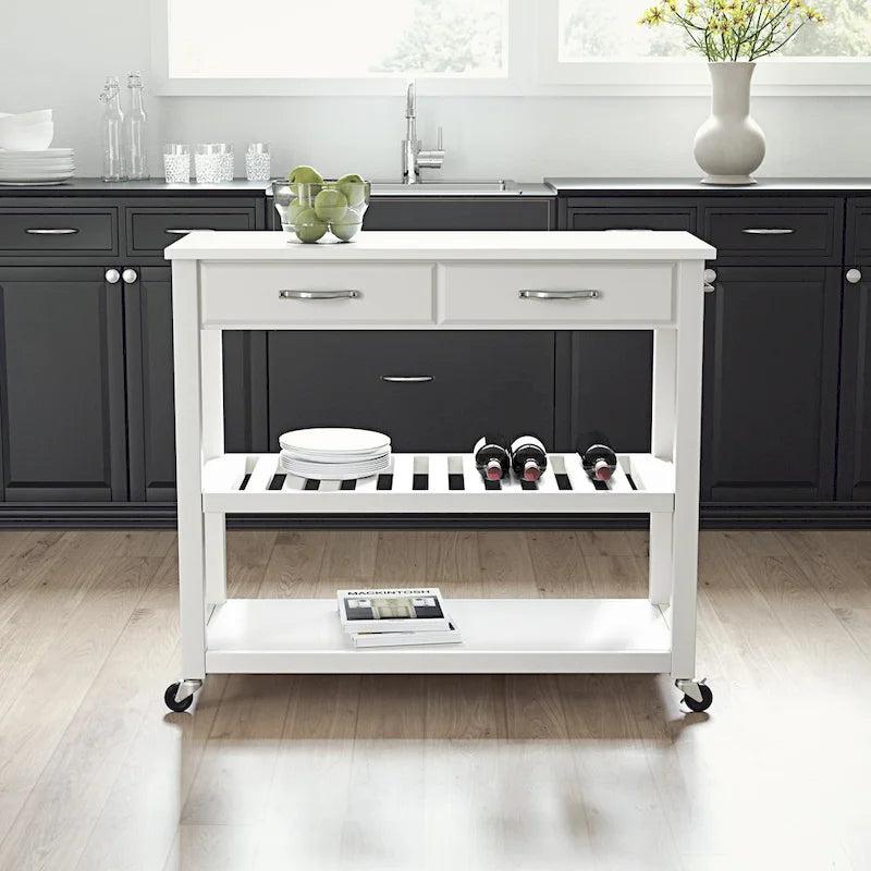 Full Size Granite/Marble Top Kitchen Cart - White
