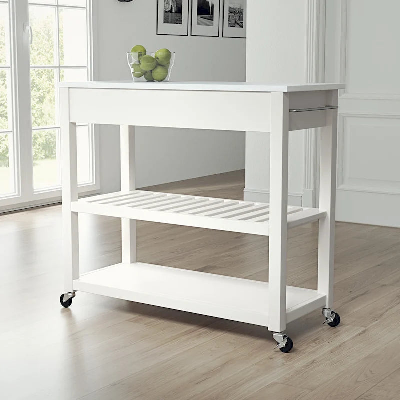 Full Size Granite/Marble Top Kitchen Cart - White
