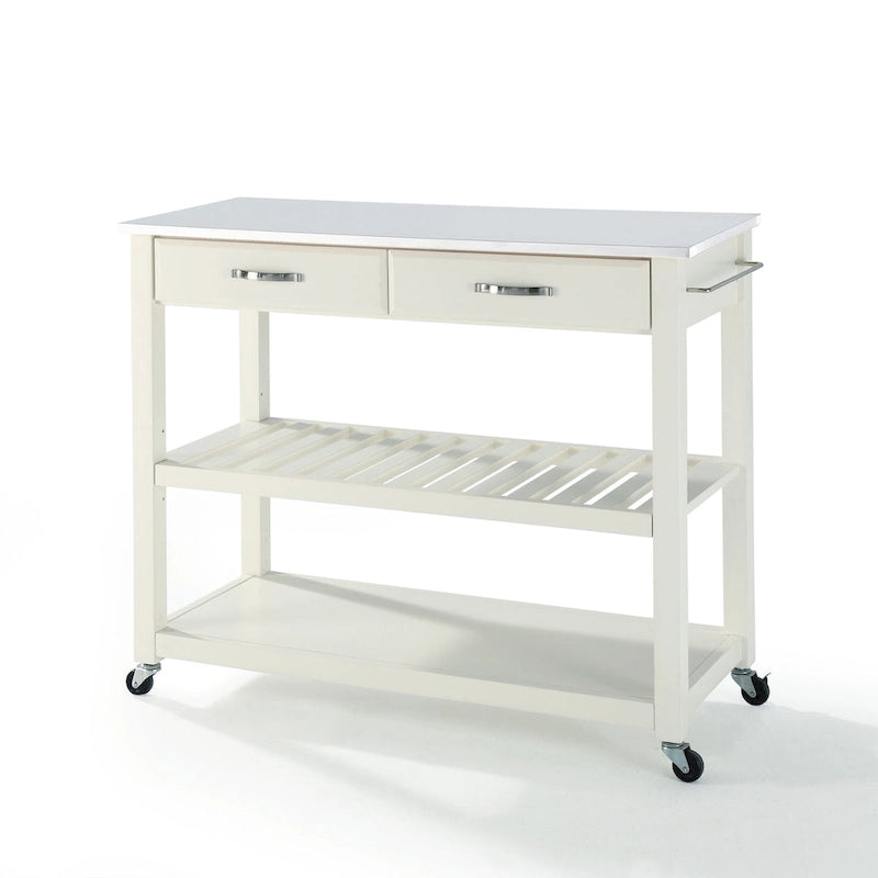 Full Size Granite/Marble Top Kitchen Cart - White