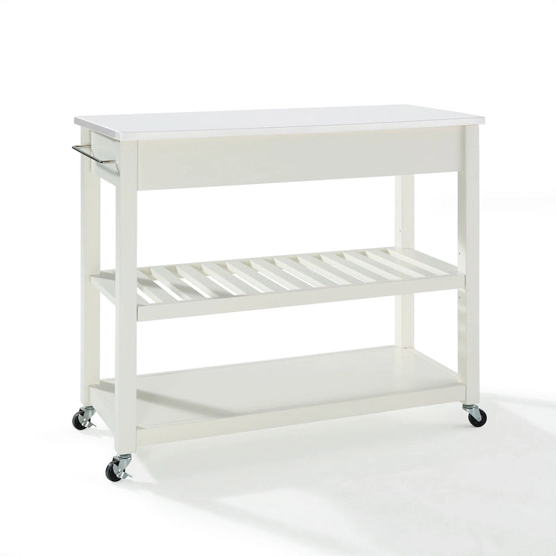 Full Size Granite/Marble Top Kitchen Cart - White