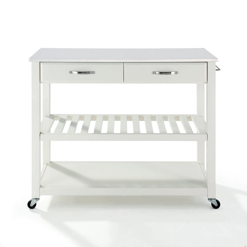 Full Size Granite/Marble Top Kitchen Cart - White