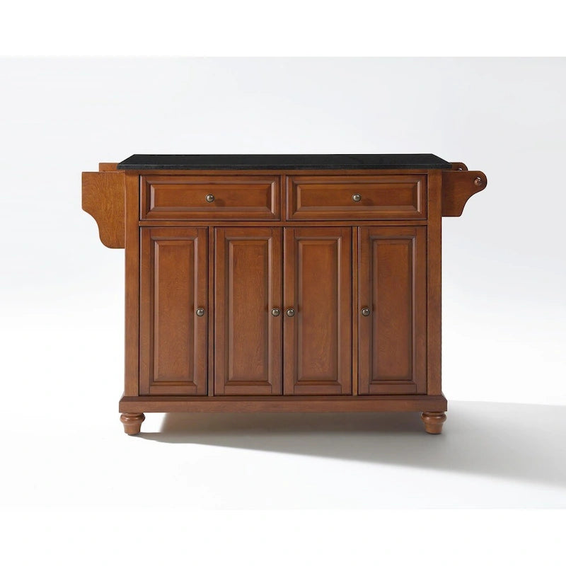 Solid Black Granite Top Kitchen Island in Classic Cherry Finish - 51.5W x 18D x 36H