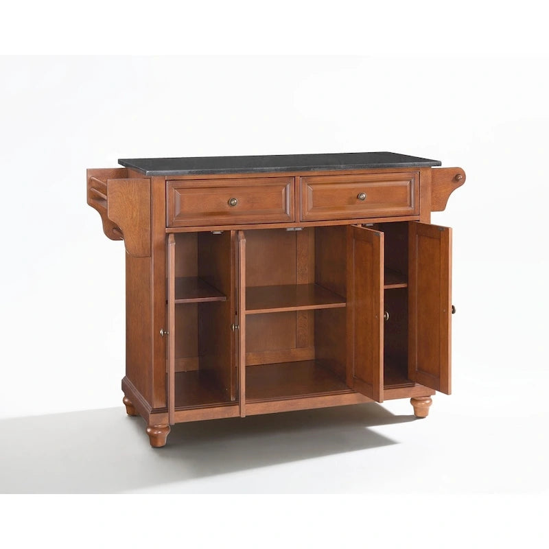 Solid Black Granite Top Kitchen Island in Classic Cherry Finish - 51.5W x 18D x 36H