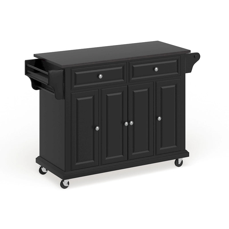 Black Wood Kitchen Cart / Island with Solid Black Granite Top