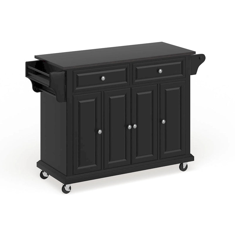 Black Wood Kitchen Cart / Island with Solid Black Granite Top