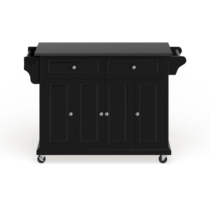 Black Wood Kitchen Cart / Island with Solid Black Granite Top