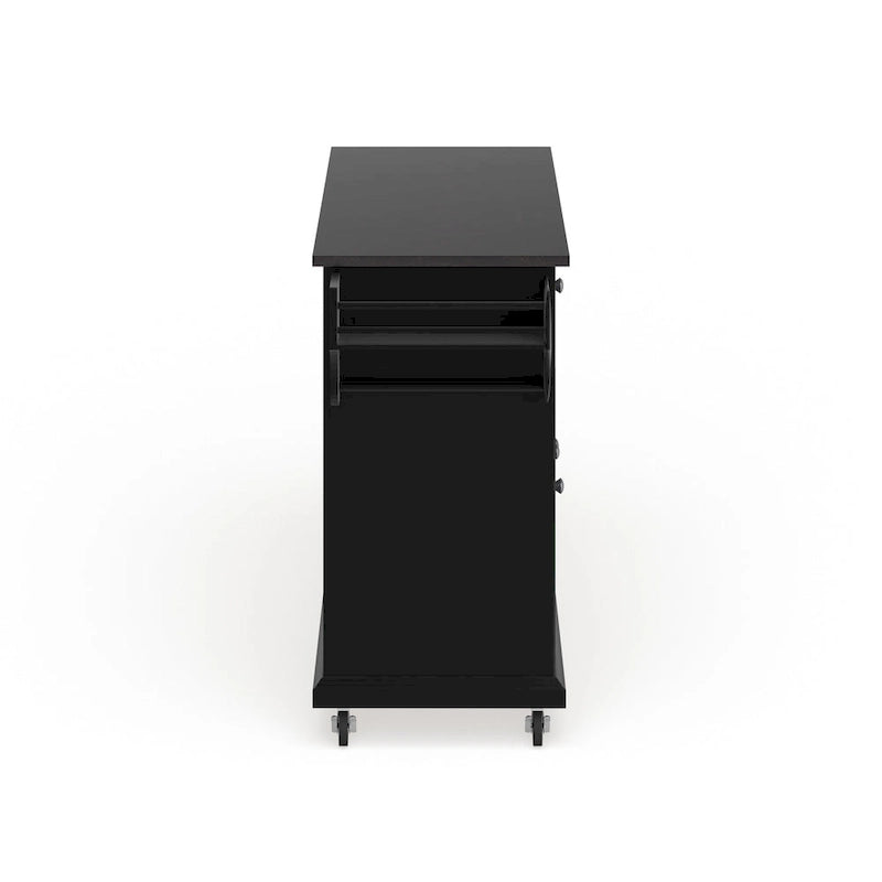 Black Wood Kitchen Cart / Island with Solid Black Granite Top
