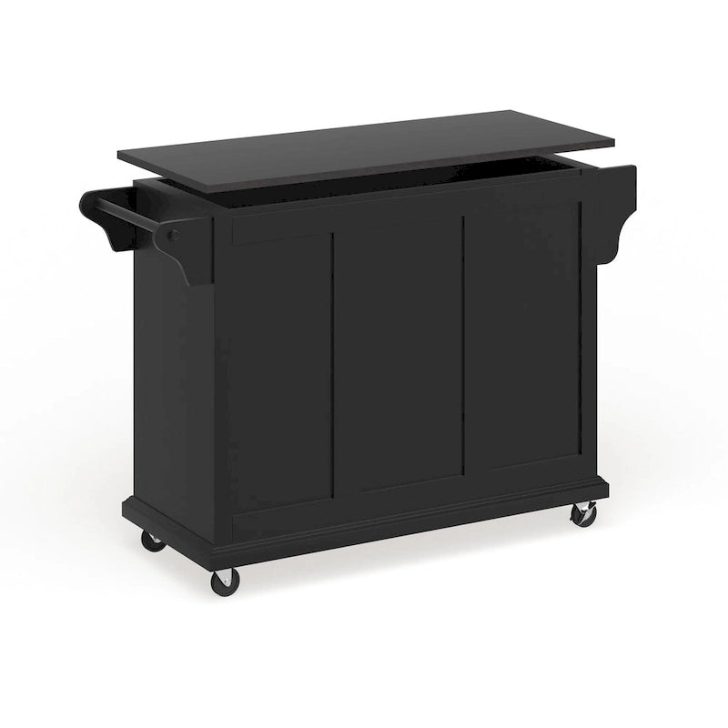 Black Wood Kitchen Cart / Island with Solid Black Granite Top