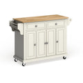 Full Size White Natural Wood Top Kitchen Cart Island - 18"D x 51.5"W x 36"H