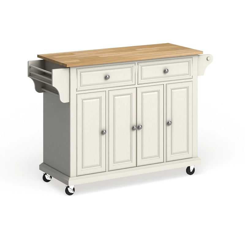 Full Size White Natural Wood Top Kitchen Cart Island - 18"D x 51.5"W x 36"H