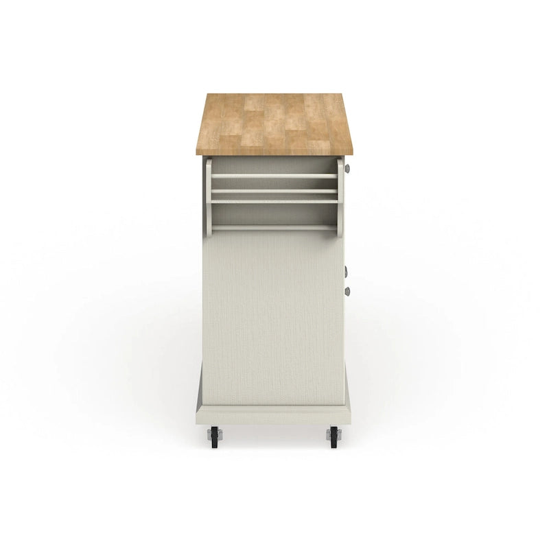 Full Size White Natural Wood Top Kitchen Cart Island - 18"D x 51.5"W x 36"H