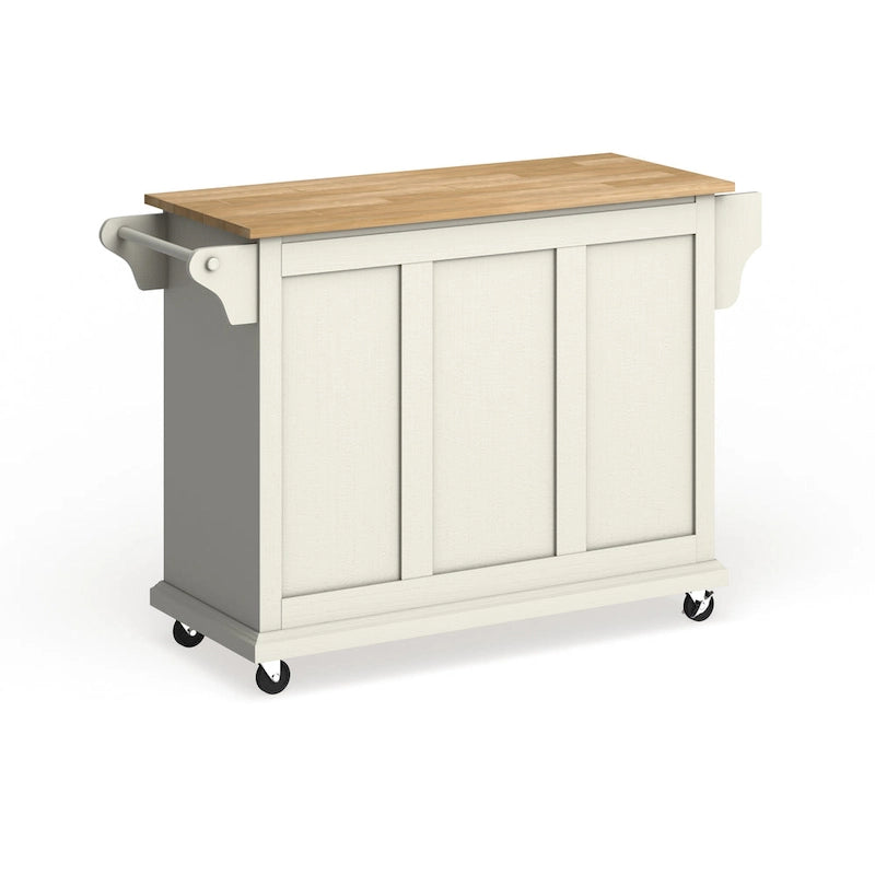 Full Size White Natural Wood Top Kitchen Cart Island - 18"D x 51.5"W x 36"H
