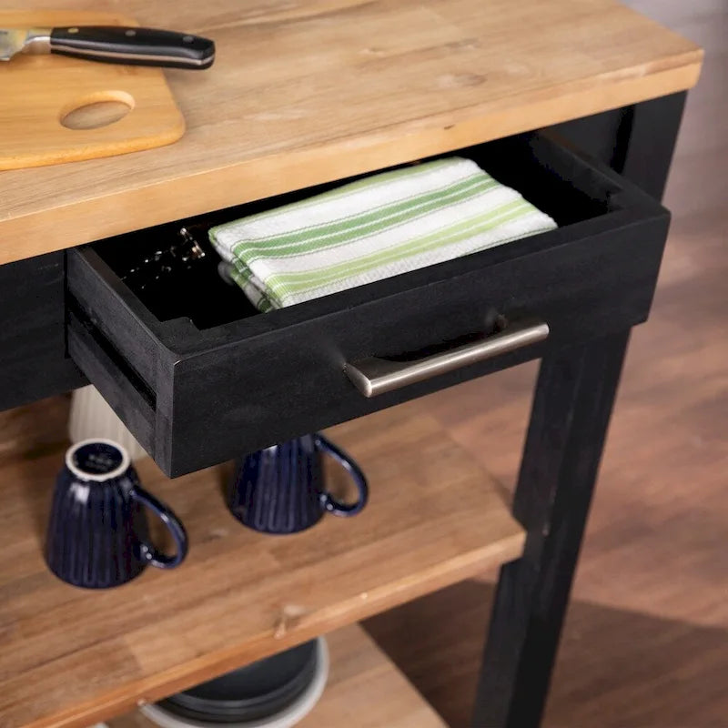 Transitional Black Wood Expandable Kitchen Island