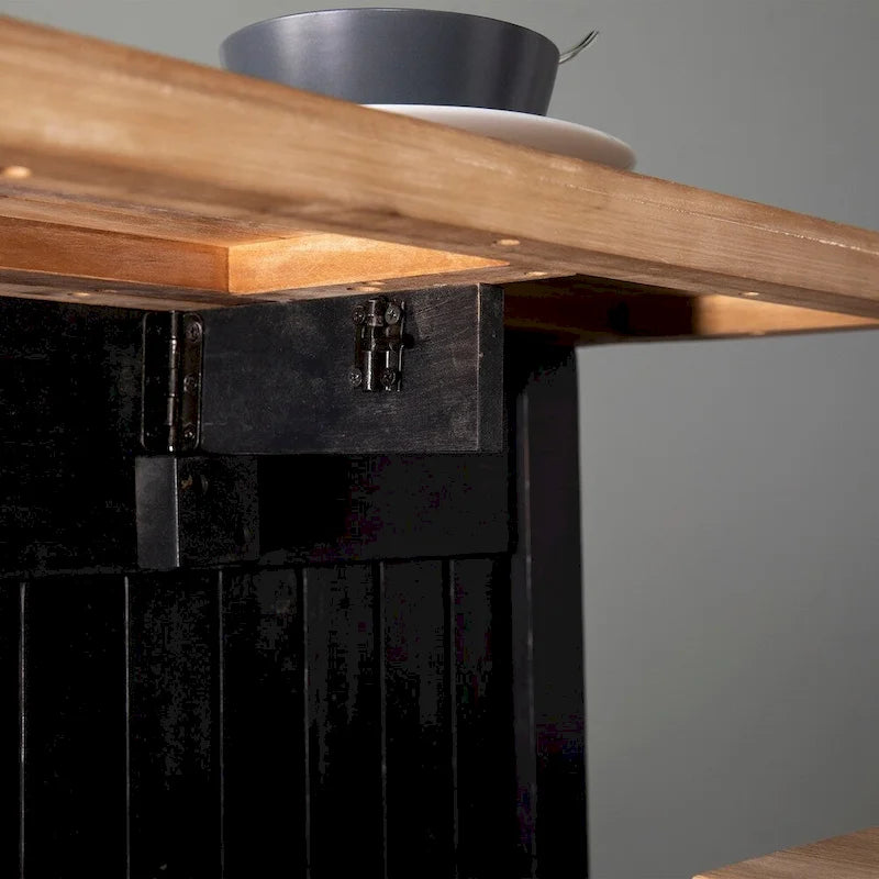 Transitional Black Wood Expandable Kitchen Island
