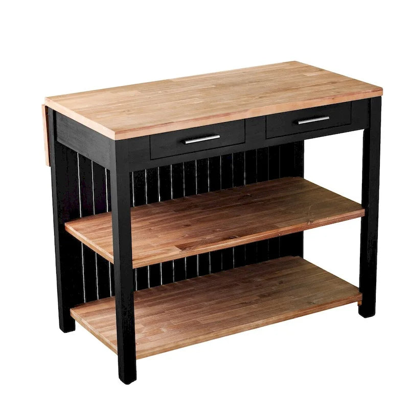 Transitional Black Wood Expandable Kitchen Island