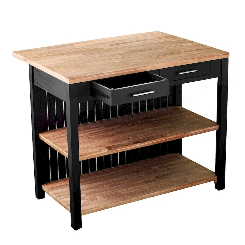 Transitional Black Wood Expandable Kitchen Island