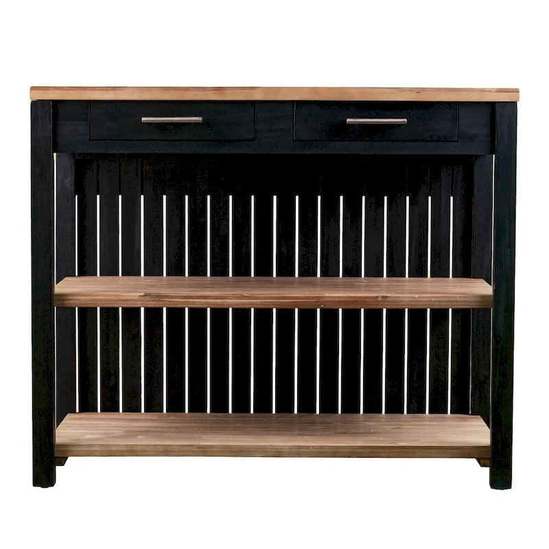 Transitional Black Wood Expandable Kitchen Island