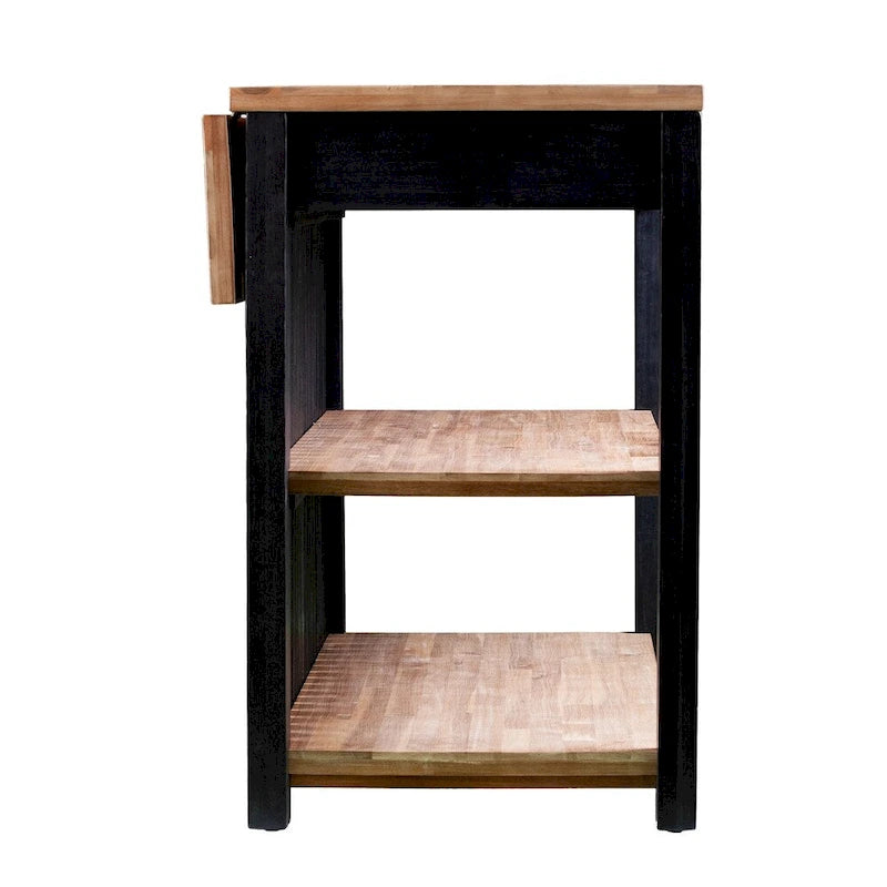 Transitional Black Wood Expandable Kitchen Island
