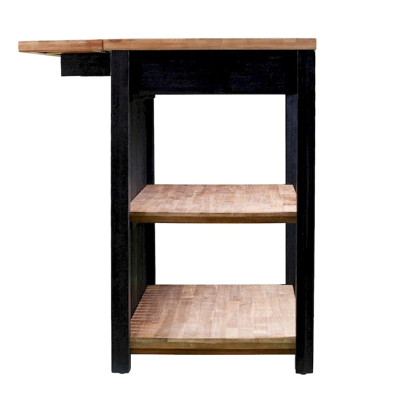 Transitional Black Wood Expandable Kitchen Island