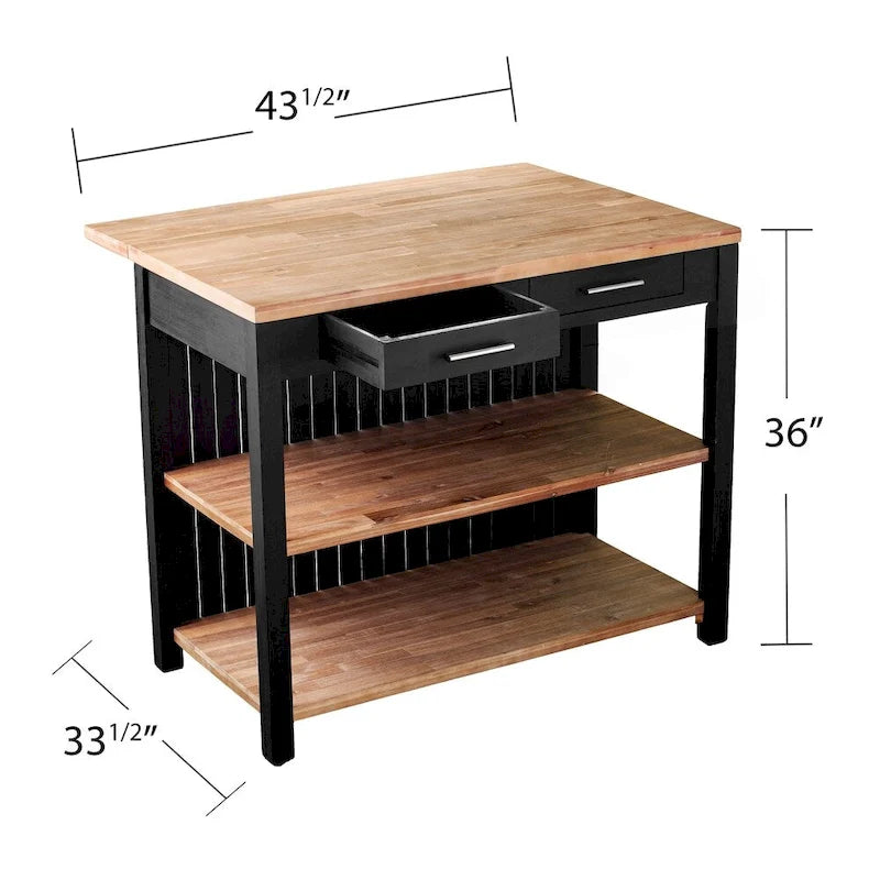 Transitional Black Wood Expandable Kitchen Island