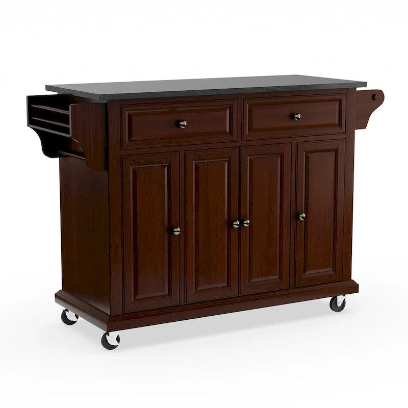 Full Size Solid Black Granite Top Kitchen Cart - 18D x 51.5W x 36H
