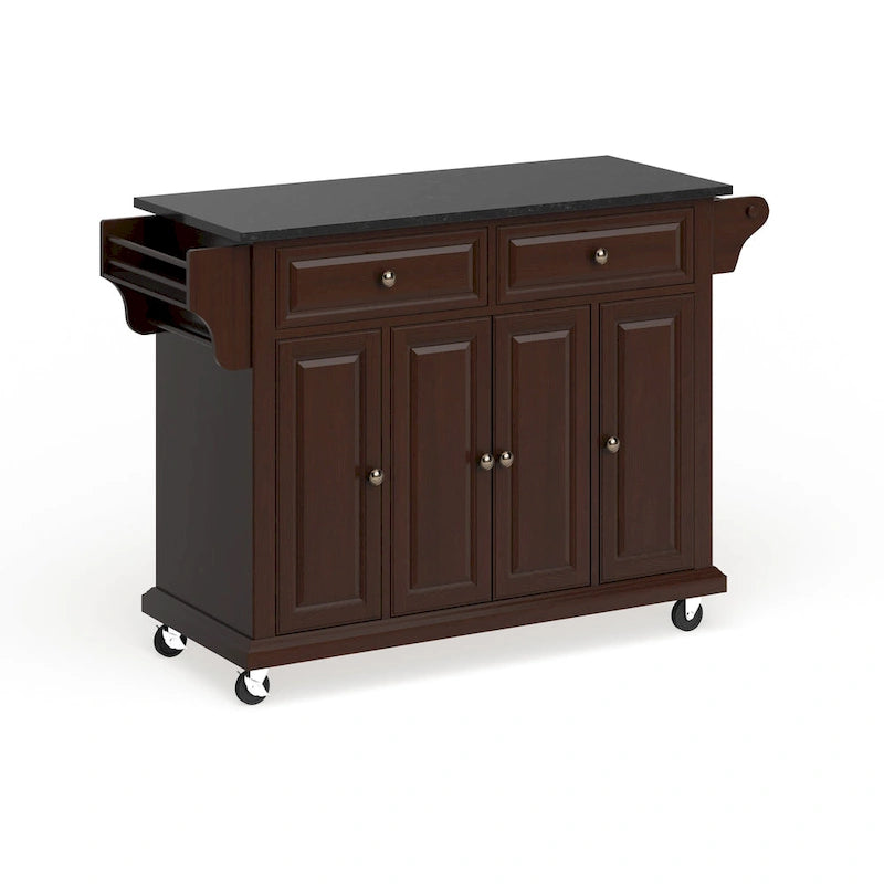 Full Size Solid Black Granite Top Kitchen Cart - 18D x 51.5W x 36H