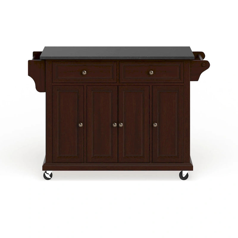 Full Size Solid Black Granite Top Kitchen Cart - 18D x 51.5W x 36H
