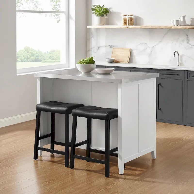 Stainless Steel Top Kitchen Island with Seating - 46W x 28D x 36.5H